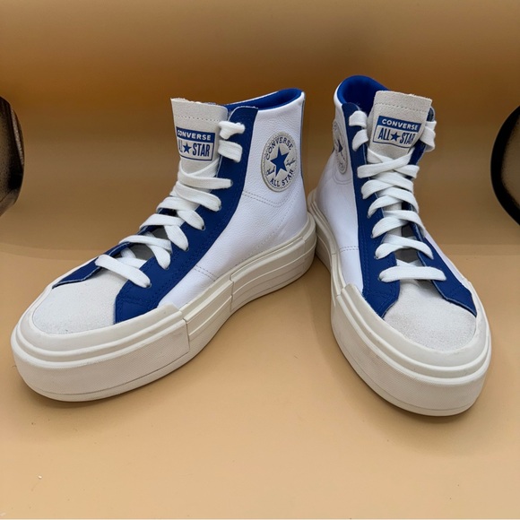 Converse Cruise Chuck Taylor All Star Leather Hi Sneakers, White/Blue, Men’s 7 - Picture 1 of 11
